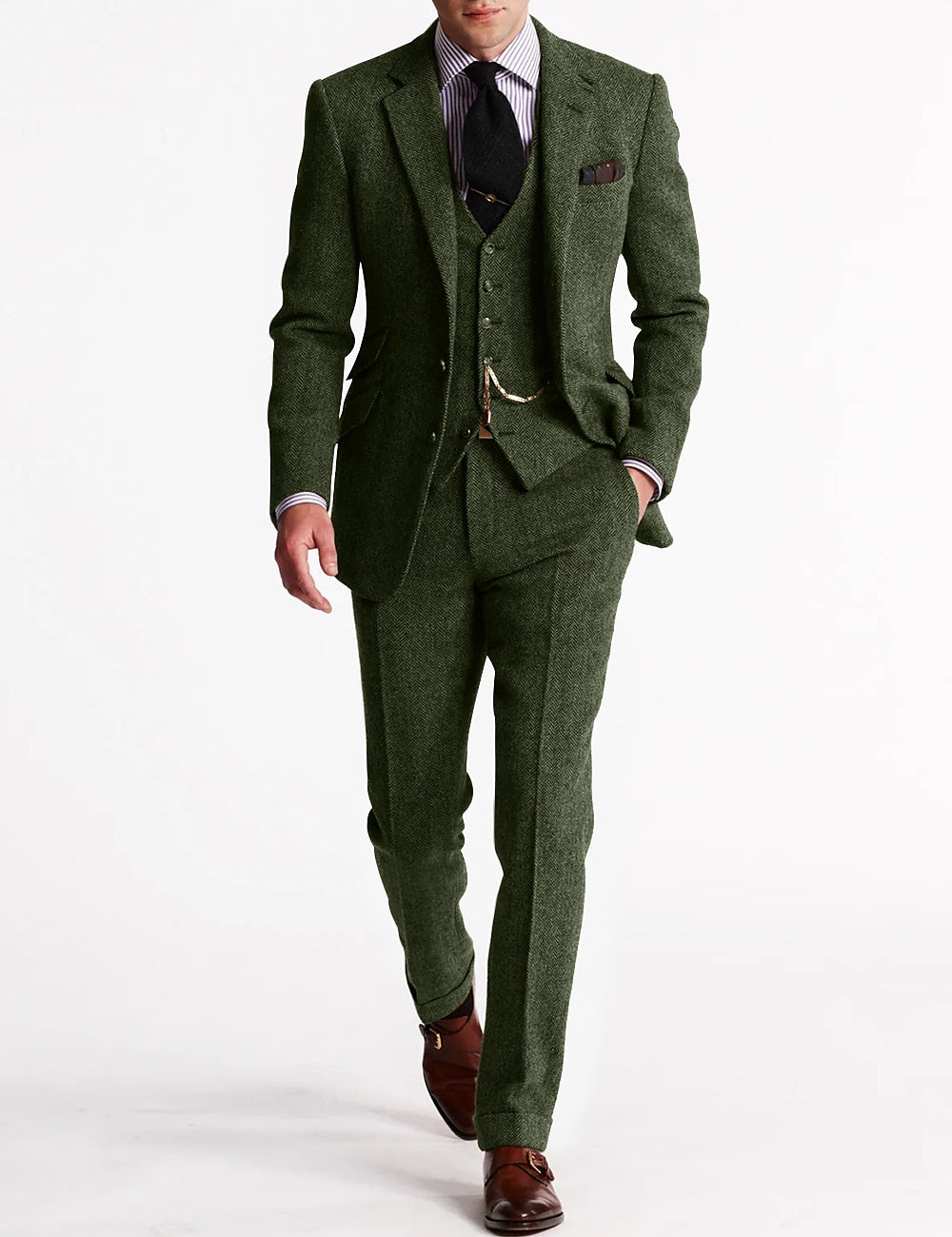 Pak Heren - Driedelig Slim Fit met Visgraatpatroon | Klassiek Chique