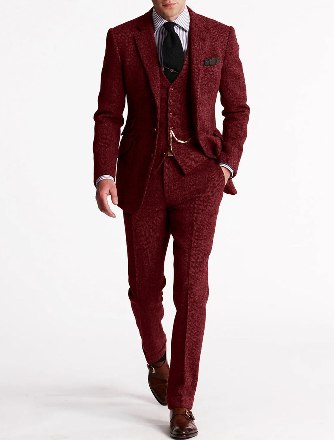 Pak Heren - Driedelig Slim Fit met Visgraatpatroon | Klassiek Chique