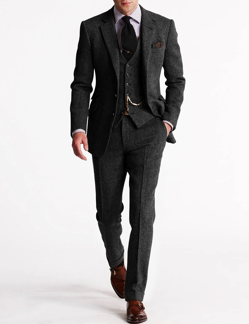Pak Heren - Driedelig Slim Fit met Visgraatpatroon | Klassiek Chique