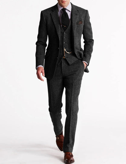 Pak Heren - Driedelig Slim Fit met Visgraatpatroon | Klassiek Chique