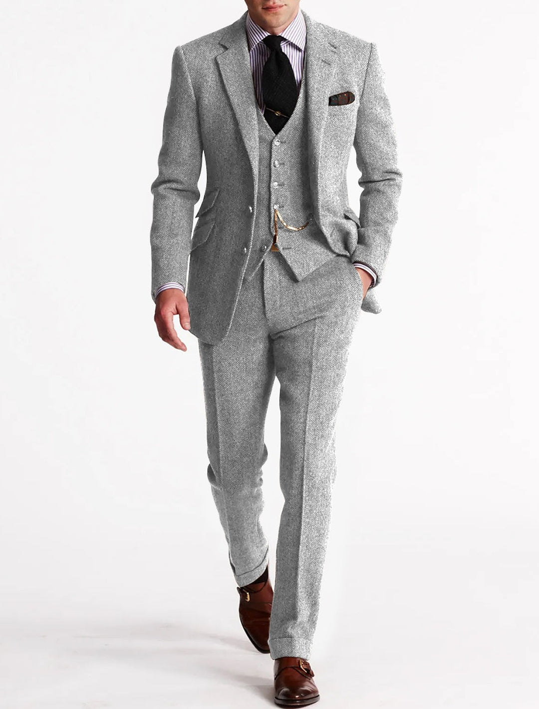 Pak Heren - Driedelig Slim Fit met Visgraatpatroon | Klassiek Chique