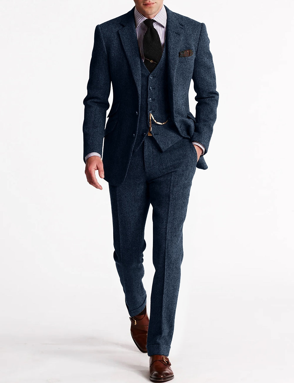 Pak Heren - Driedelig Slim Fit met Visgraatpatroon | Klassiek Chique