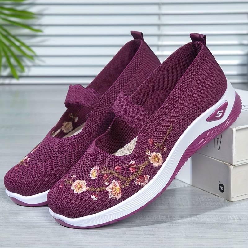 Sneakers Dames - Instap Sneaker met Bloemenborduursels | Zomer