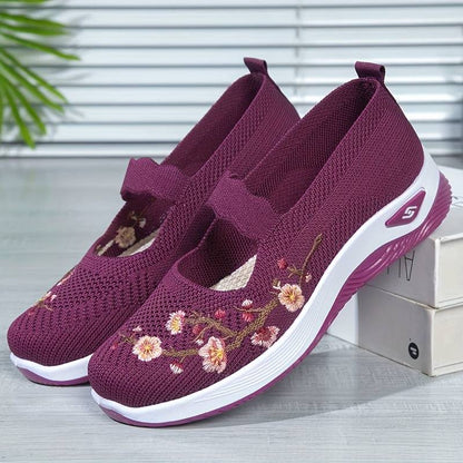 Sneakers Dames - Instap Sneaker met Bloemenborduursels | Zomer