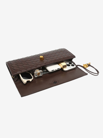 Tas Dames - Langwerpig Gevlochten Model met Klepslot en Schouderriem