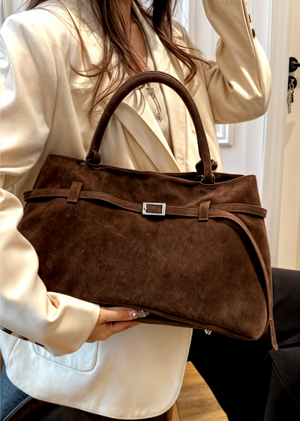 Tas Dames - Ruime Tote met Dubbele Hengsels en Ceintuurdetail | Elegant