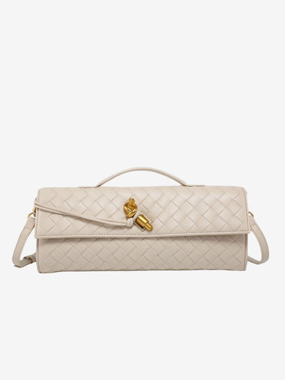 Tas Dames - Langwerpig Gevlochten Model met Klepslot en Schouderriem