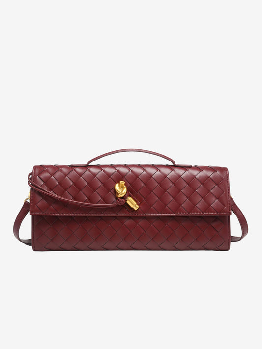 Tas Dames - Langwerpig Gevlochten Model met Klepslot en Schouderriem