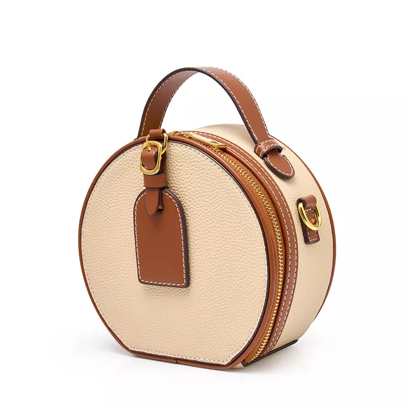 Tas Dames - Ronde Mini Handtas met Gouden Gesp en Schouderband | Chic