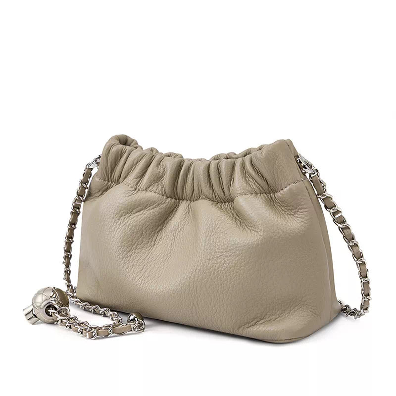Tas Dames - Zachte Gerimpelde Tas met Zilveren Ketting en Knoop | Chic