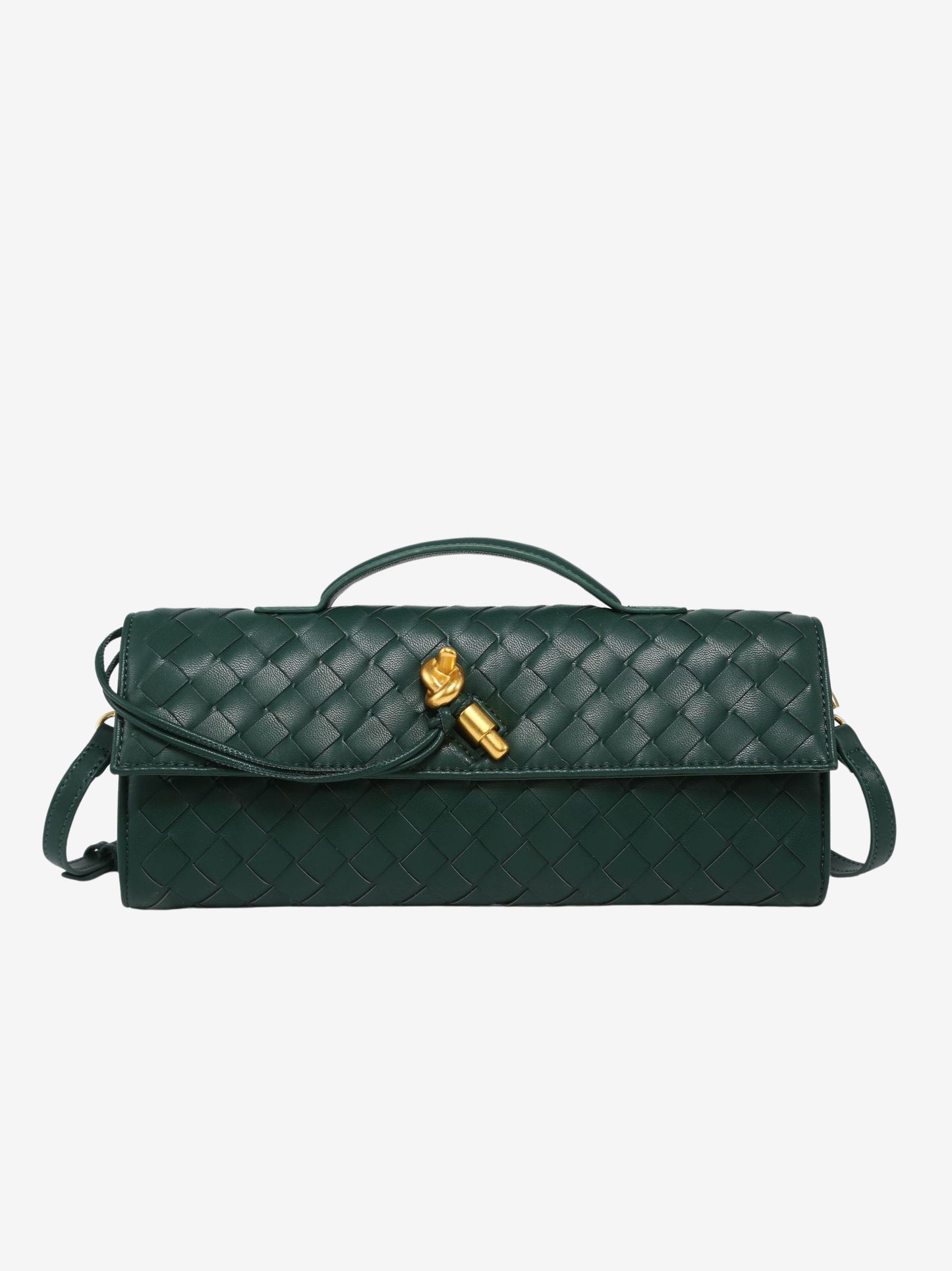 Tas Dames - Langwerpig Gevlochten Model met Klepslot en Schouderriem