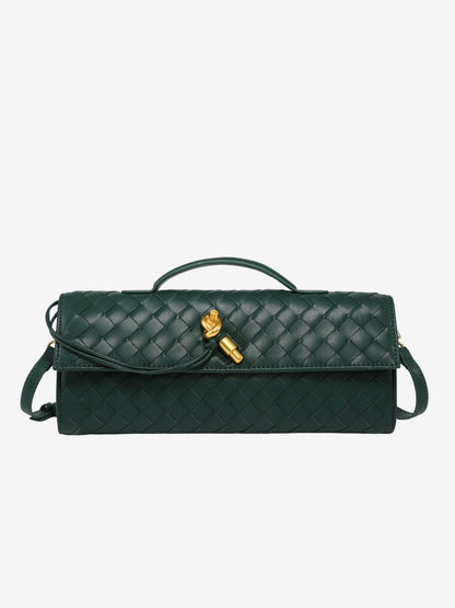 Tas Dames - Langwerpig Gevlochten Model met Klepslot en Schouderriem