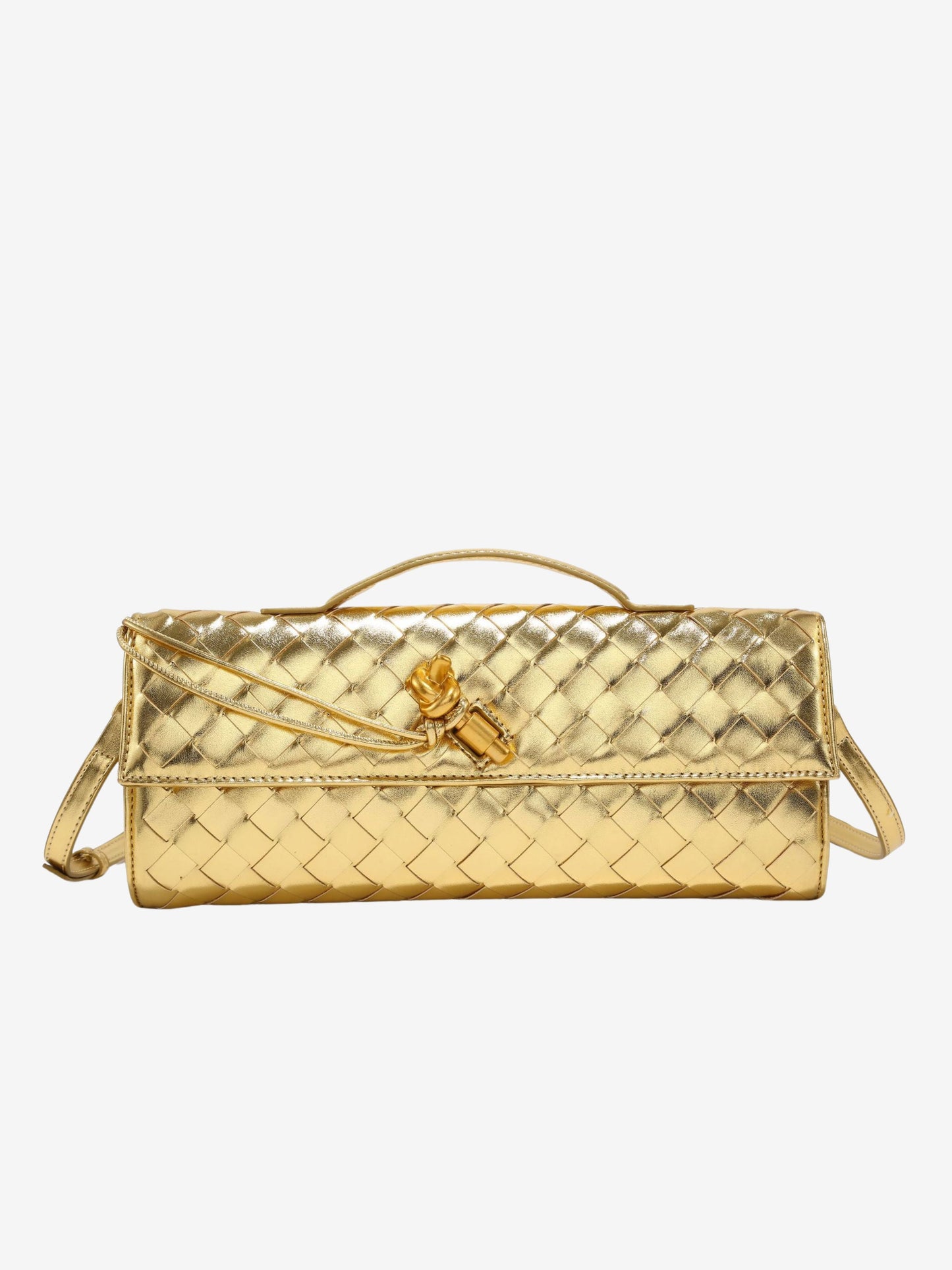 Tas Dames - Langwerpig Gevlochten Model met Klepslot en Schouderriem