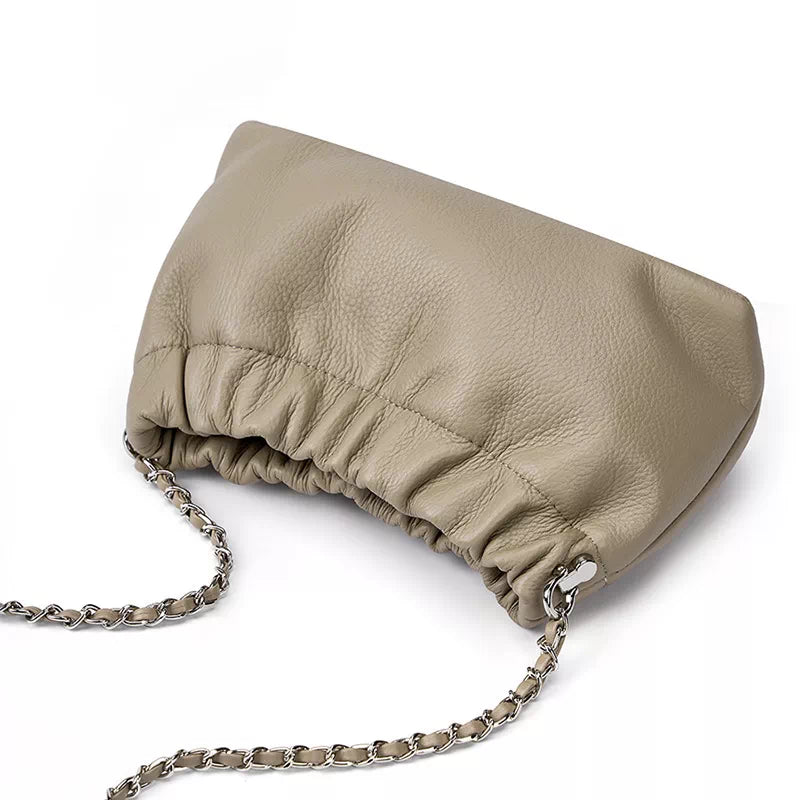 Tas Dames - Zachte Gerimpelde Tas met Zilveren Ketting en Knoop | Chic