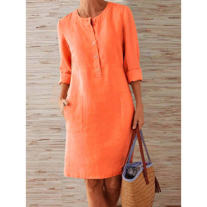 Midi Jurk Dames - Driekwart Mouwen met Knopen | Casual