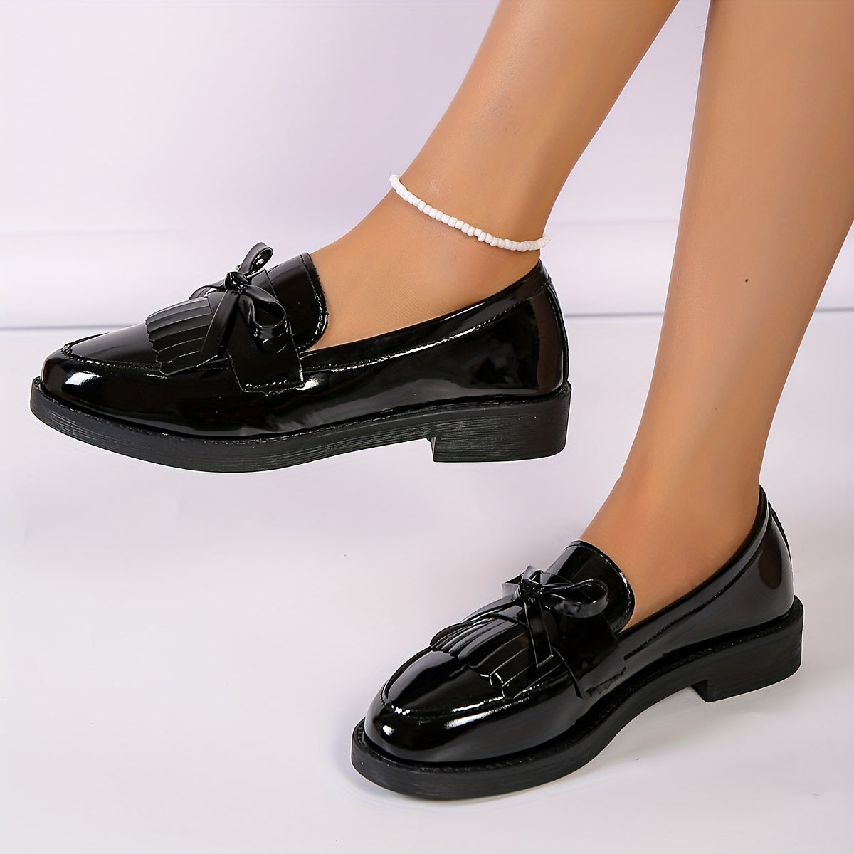 Loafers Dames - Instapper met Franjes en Strikdetail | Casual