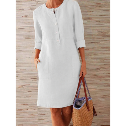 Midi Jurk Dames - Driekwart Mouwen met Knopen | Casual