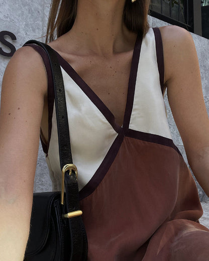 Maxi Jurk Dames - Kleurblok met Diepe V-hals | Zomer