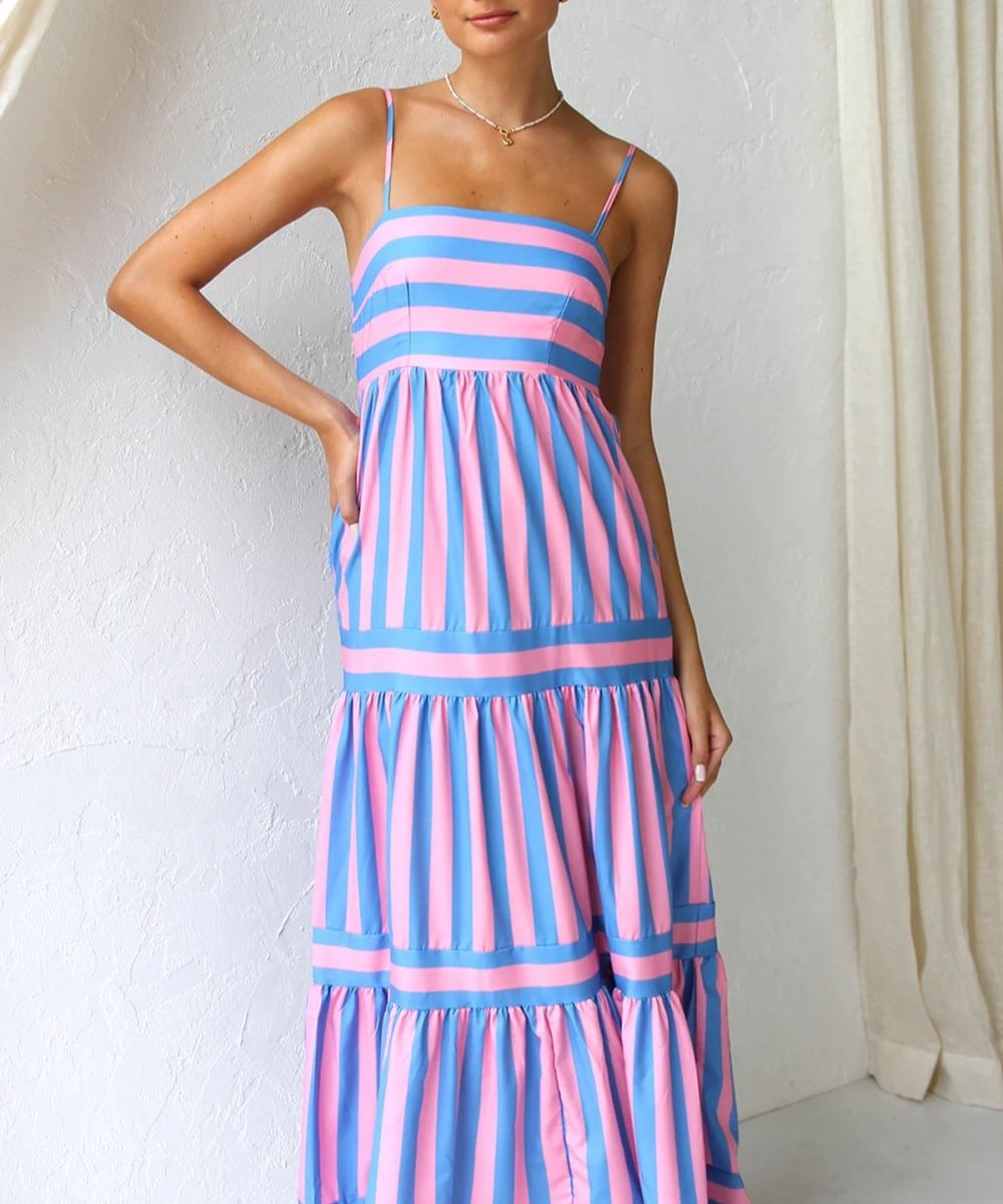 Maxi Jurk Dames - Gelaagde Rok met Streepprint | Zomer