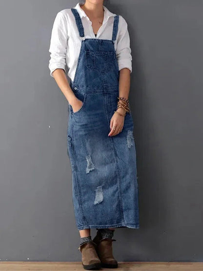 Jumpsuit Dames - Wijde Tuinbroek Jurk met Gescheurde Details
