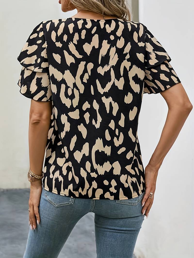 Top Dames - Blouse met Ruffle Mouwen en Luipaardprint | Zomer