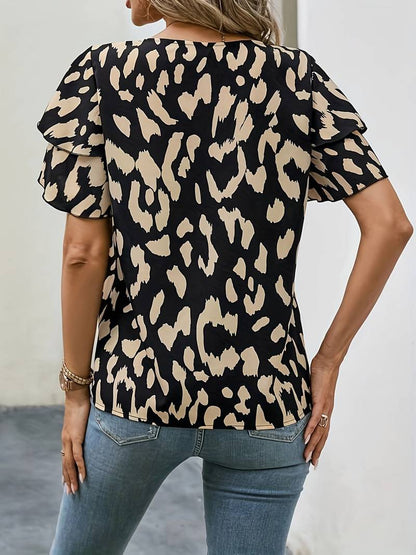Top Dames - Blouse met Ruffle Mouwen en Luipaardprint | Zomer
