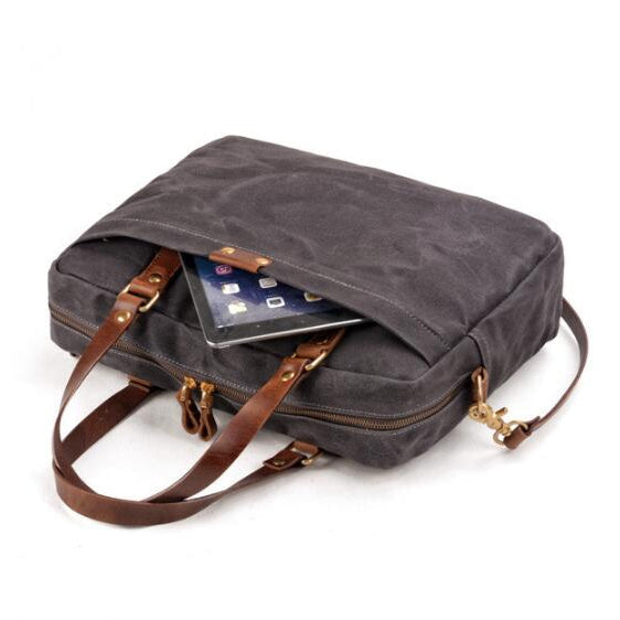 Tas Heren - Stoere Laptoptas met Contrasterende Handgrepen en Gouden Studs