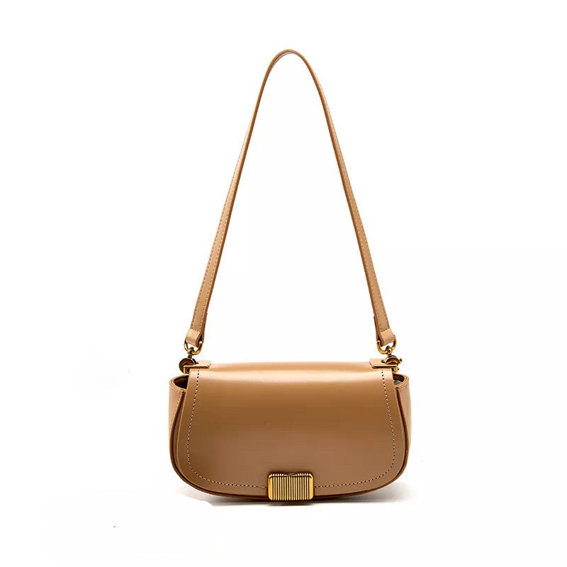 Tas Dames - Strakke Baguette Schoudertas met Gouden Gestreept Slot | Chic