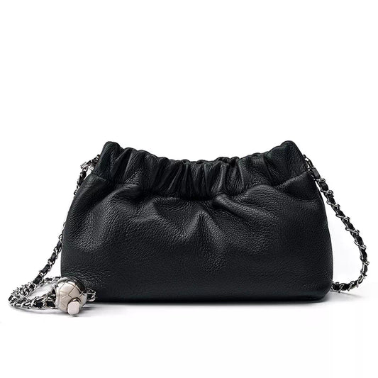 Tas Dames - Zachte Gerimpelde Tas met Zilveren Ketting en Knoop | Chic