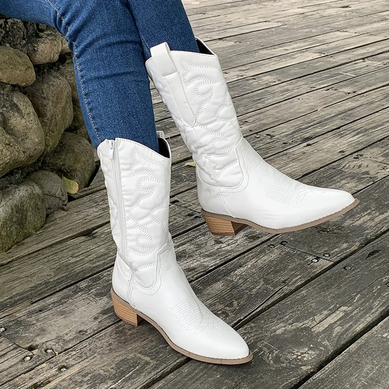 Fenna - Dames Cowboylaarzen met Borduursel en Blokhak voor de Herfst