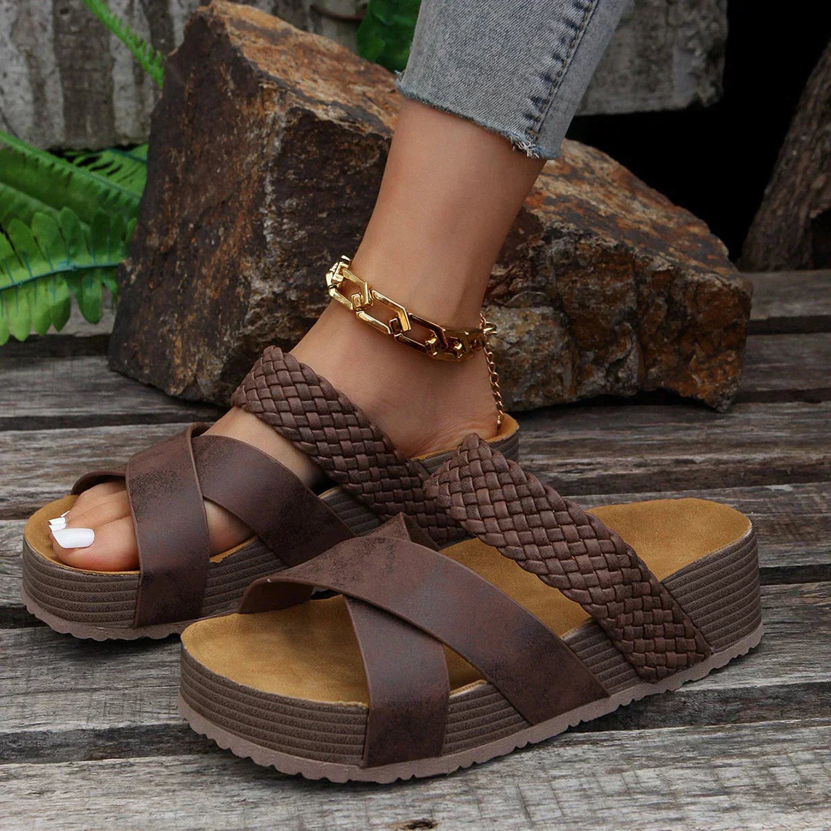 Anouk - Boho Orthopedische Sandalen Dames met Gevlochten Banden en Plateauzool