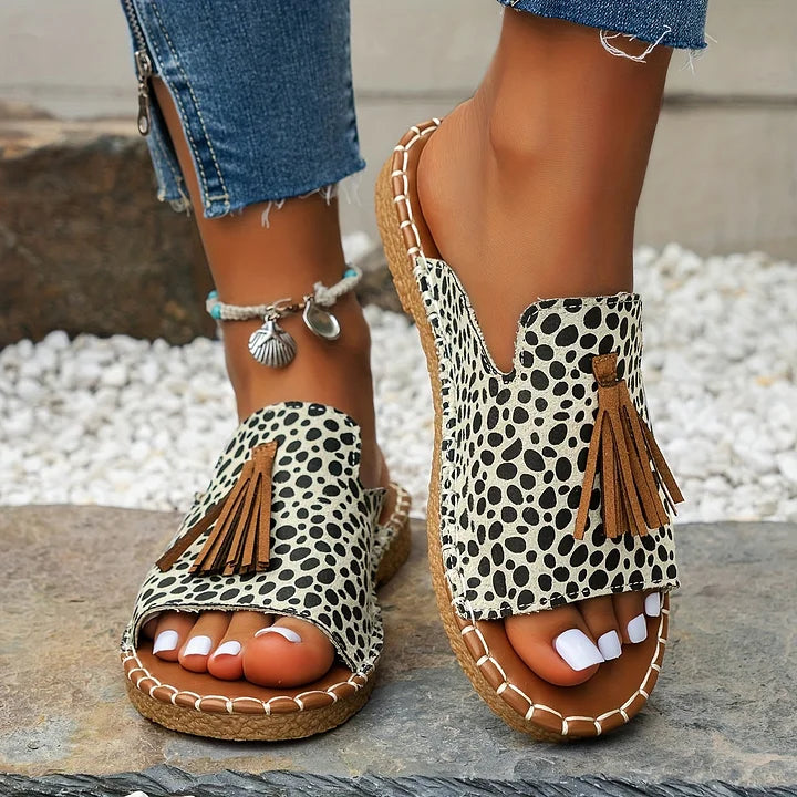 Anouk - Boho Sandalen Dames met Kwastjes en Ethnic Print