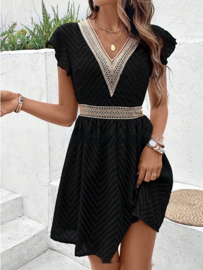 Anouk - Boho Zomerjurk Dames met Kant Detail en Ruche Mouwtjes