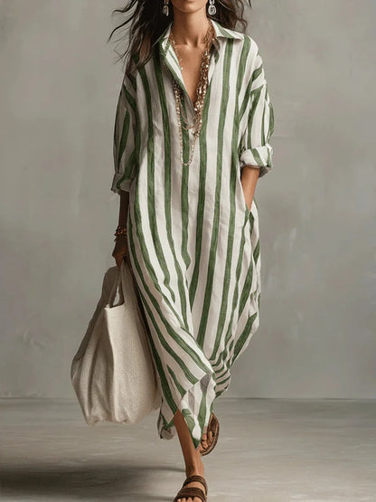 Anouk - Casual Linnen Jurk Dames Maxi met Streepprint en Oversized Pasvorm