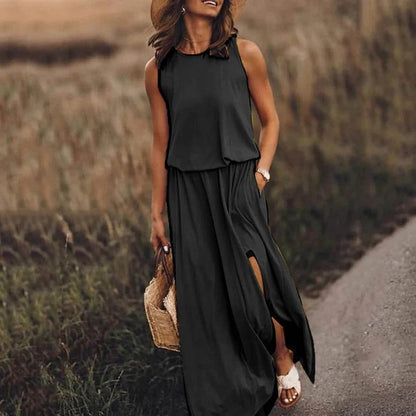 Anouk - Casual Zomerjurk Dames met Elastische Taille en Zijsplit