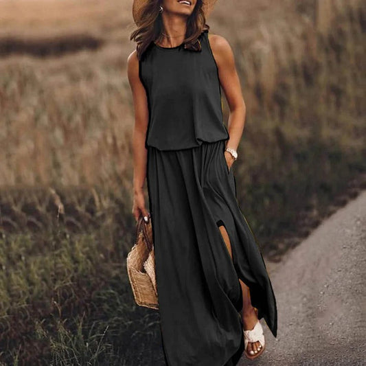 Anouk - Casual Zomerjurk Dames met Elastische Taille en Zijsplit