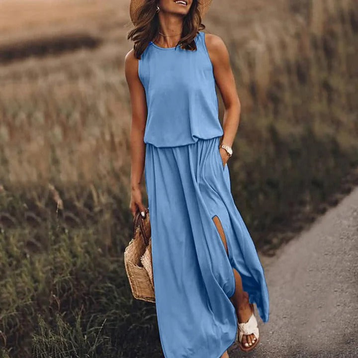 Anouk - Casual Zomerjurk Dames met Elastische Taille en Zijsplit