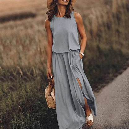 Anouk - Casual Zomerjurk Dames met Elastische Taille en Zijsplit