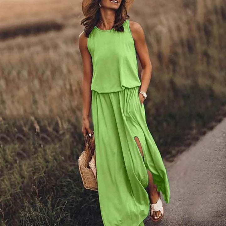 Anouk - Casual Zomerjurk Dames met Elastische Taille en Zijsplit