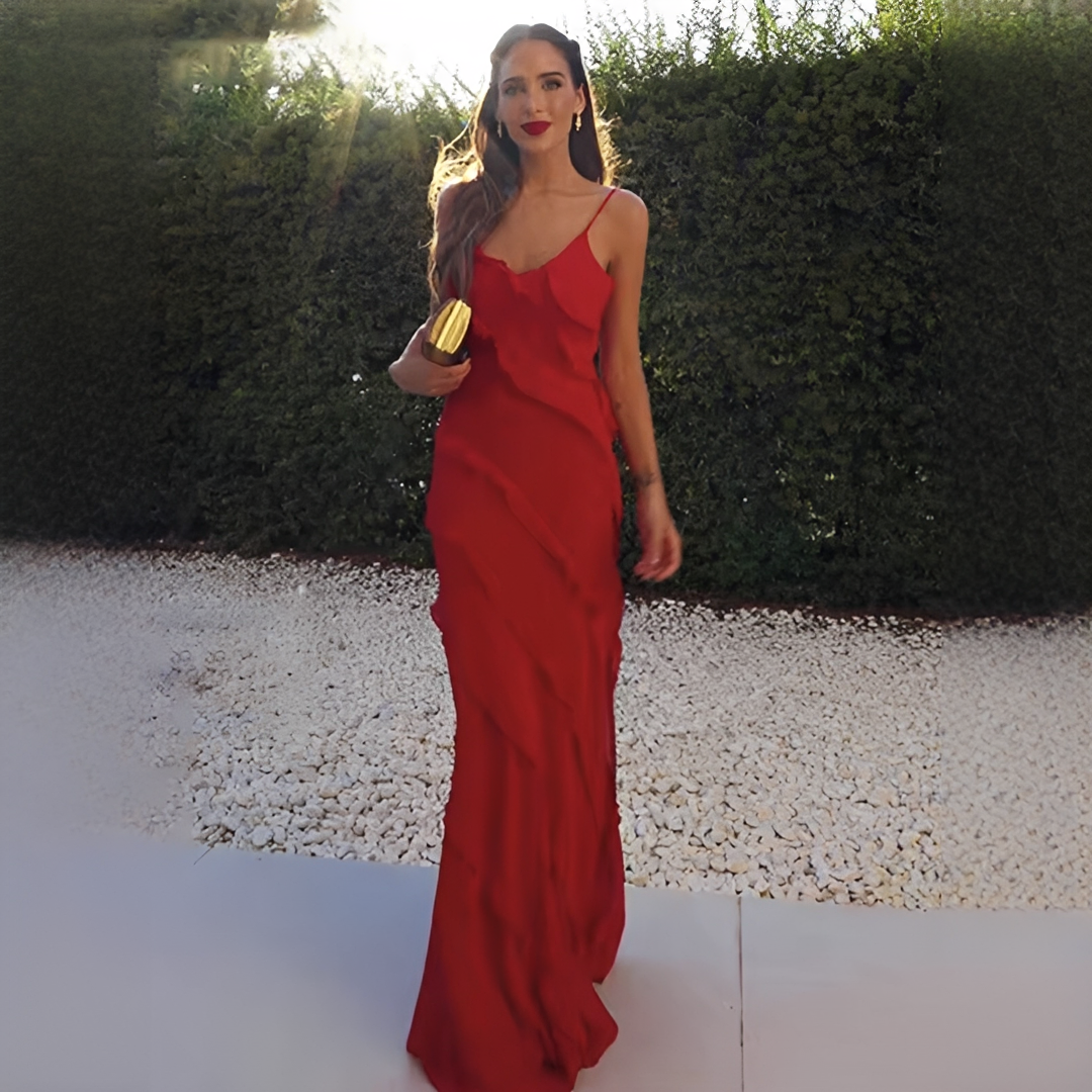 Anouk - Chique Bruiloft Gastenjurk Dames met Ruche Details en Maxi Lengte