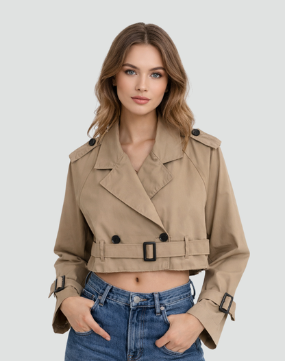 Anouk - Dames Korte Trenchcoat met Reverskraag en Dubbele Knoopsluiting