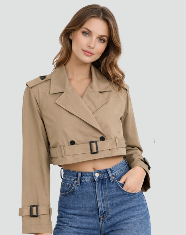 Anouk - Dames Korte Trenchcoat met Reverskraag en Dubbele Knoopsluiting