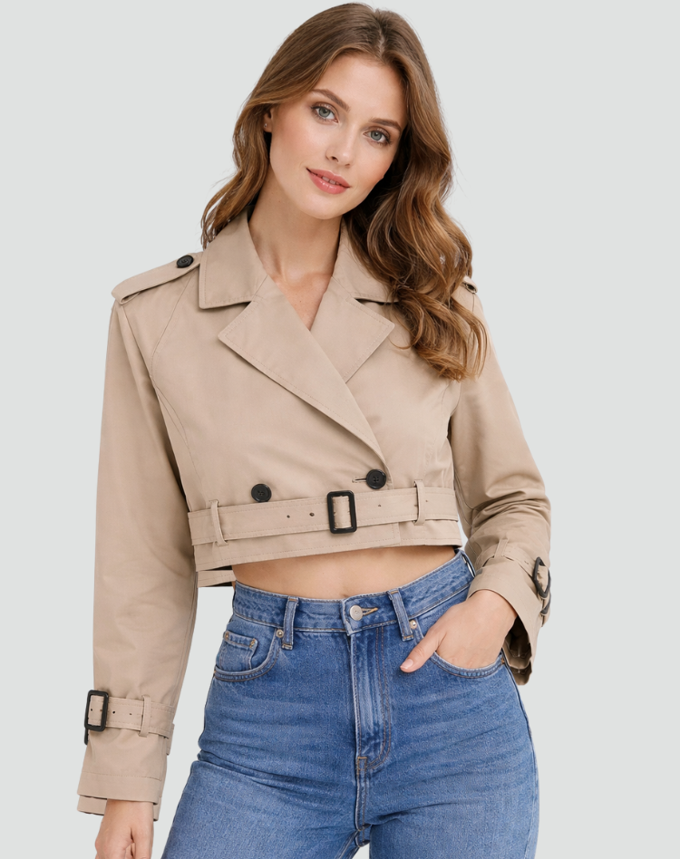 Anouk - Dames Korte Trenchcoat met Reverskraag en Dubbele Knoopsluiting