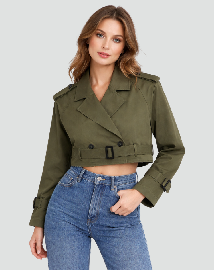 Anouk - Dames Korte Trenchcoat met Reverskraag en Dubbele Knoopsluiting