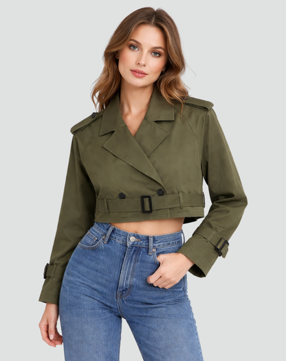 Anouk - Dames Korte Trenchcoat met Reverskraag en Dubbele Knoopsluiting