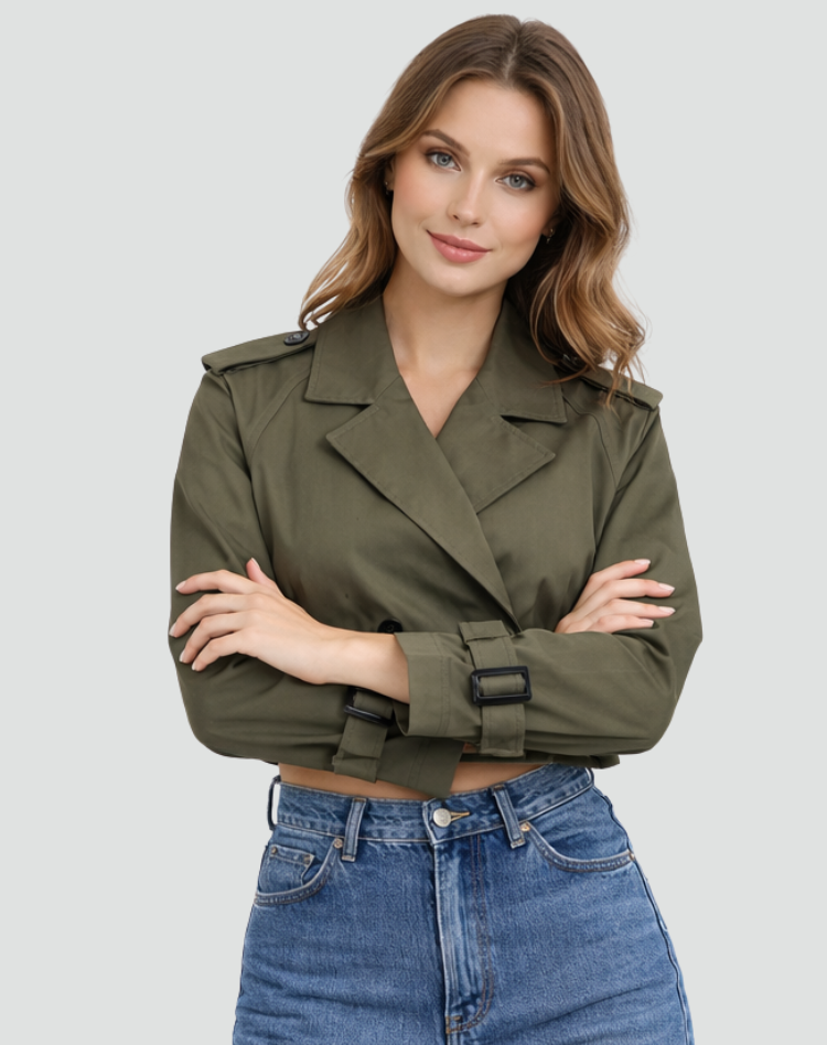 Anouk - Dames Korte Trenchcoat met Reverskraag en Dubbele Knoopsluiting