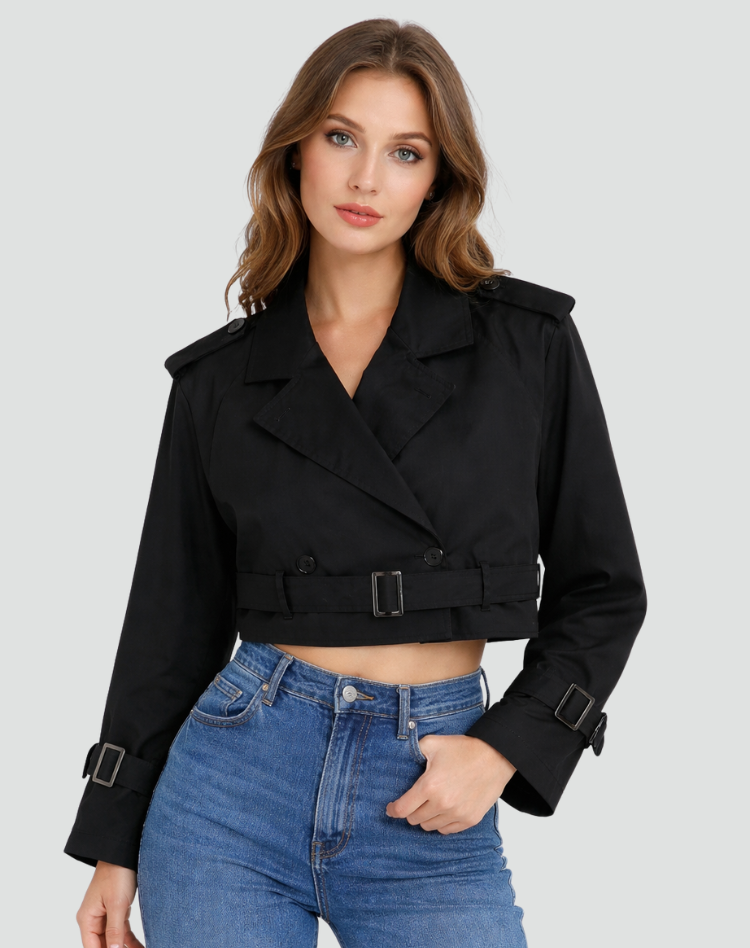 Anouk - Dames Korte Trenchcoat met Reverskraag en Dubbele Knoopsluiting
