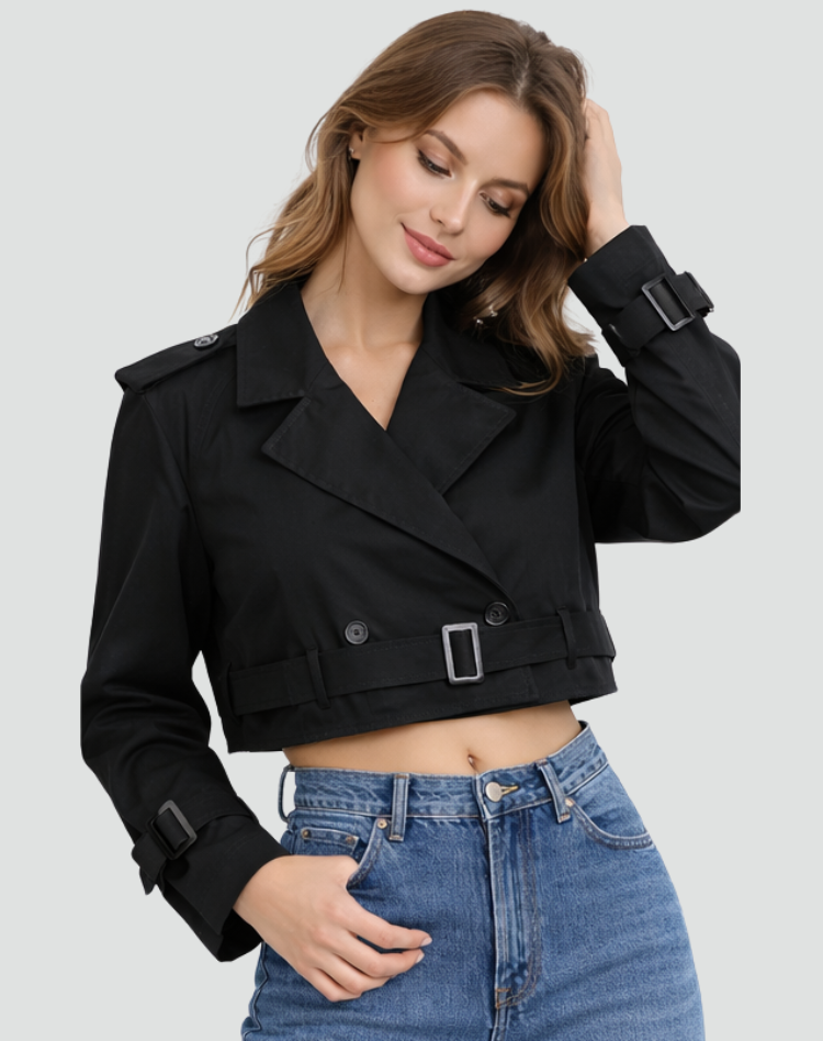 Anouk - Dames Korte Trenchcoat met Reverskraag en Dubbele Knoopsluiting