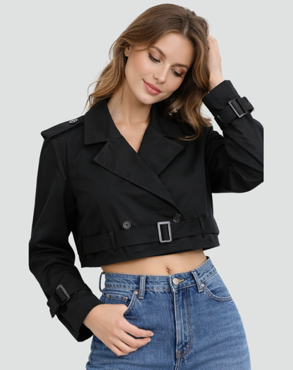 Anouk - Dames Korte Trenchcoat met Reverskraag en Dubbele Knoopsluiting