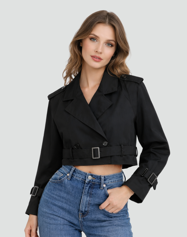 Anouk - Dames Korte Trenchcoat met Reverskraag en Dubbele Knoopsluiting